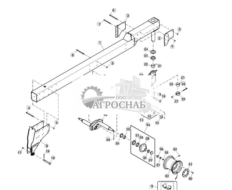 Главная рама, опора самоустанавливающегося колеса  узел двускатного колеса (750101 - 775100) - ST746732 25.jpg